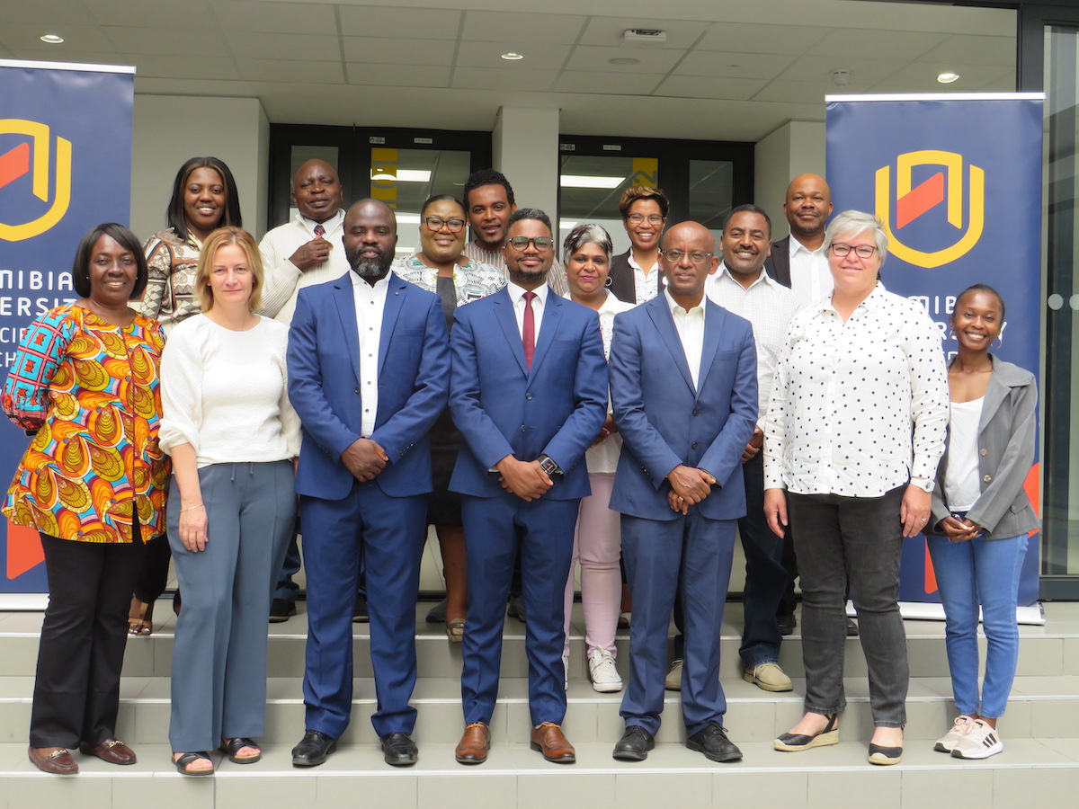 PHOTO - FRONT ROW, SECOND FROM LEFT: Ms Lyande Eelderink: Technical Partner, University of Twente, Netherlands; Professor Francis Kemausuor: Associate Professor, Kwame Nkrumah University of Science and Technology, Ghana; Dr Colin Stanley, Acting Deputy Vice-Chancellor: Research, Innovation and Partnerships, NUST, Namibia; and Dr Eng Fisha Getachew Argaw: Vice-President for Academic Affairs, Hawassa University, Ethiopia, pictured with staff affiliated to the project.